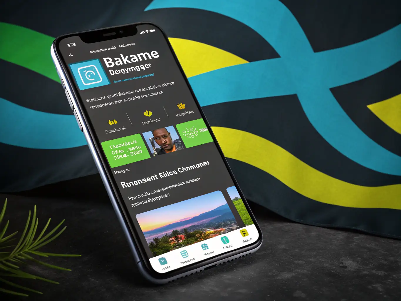 A vibrant image showcasing the Bakame app interface with support for multiple languages, including a traditional Rwandan language, emphasizing the platform's commitment to cultural preservation.