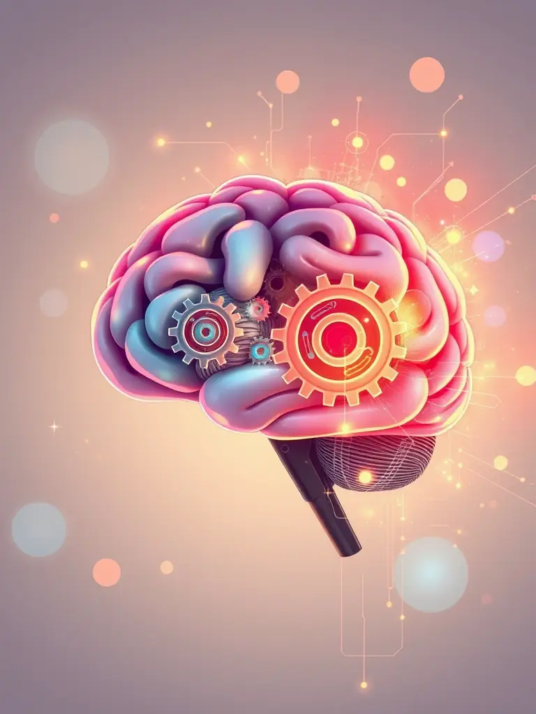 An illustration of a brain with gears turning, representing the AI-powered technology behind Bakame's personalized learning experience.